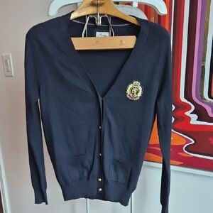 Heritage Navy Cardigan with Embroidered Crest